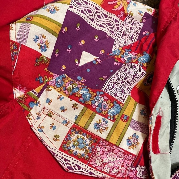 Vintage 70s 80s Frostline Kit Red Floral Patchwork Retro Boho Jacket XS - Picture 4 of 4